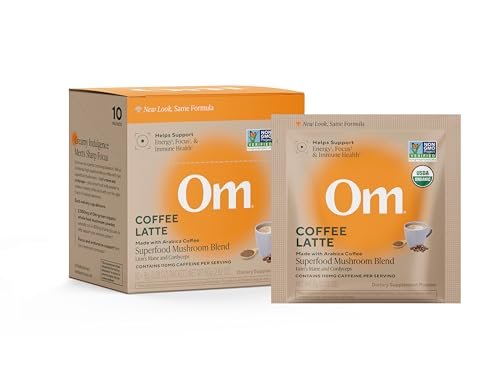 OM MUSHROOM SUPERFOOD Kaffee-Latte-Mischung – Funktionelles Pilzpulver mit Löwenmähne, Cordyceps, Reishi & Chaga – Energie, Fokus & geistige Klarheit – Einzelportionen (10 Beutel)