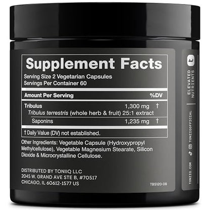 Toniiq Tribulus Terrestris für Männer – Hochdosierter 25:1 Extrakt mit 95 % Saponinen – 1300 mg reine & konzentrierte Formel – Laborgeprüft auf Reinheit & Qualität – 120 Kapseln