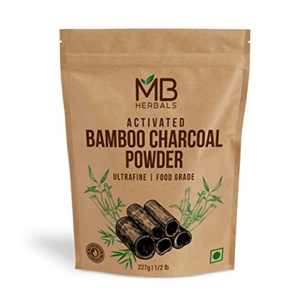 MB Herbals Aktivkohlepulver 8 oz (227 Gramm / 0,5 Pfund) | Lebensmittelgeeignetes Bambus-Aktivkohlepulver | Tiefenreinigung & Entgiftung von Haut & Haar | Zutat für Zahnpulver - Verpackung kann variieren