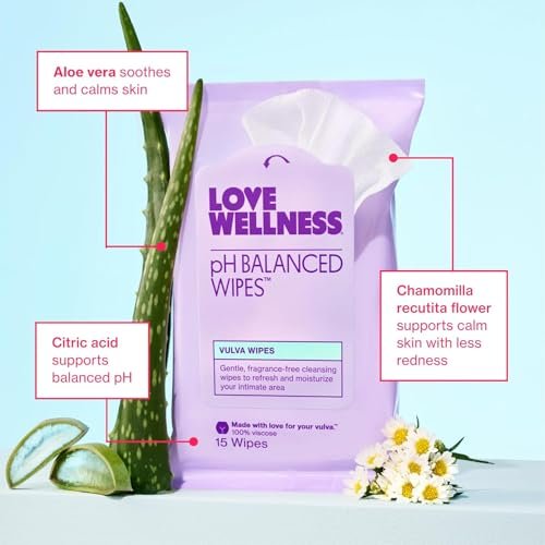 Love Wellness pH-Balance-Feuchttücher für Frauen | Duftfrei | Vulva-Reiniger für ausgeglichenen pH-Wert, Intimgesundheit & Hygiene | Nicht reizend mit Aloe Vera für empfindliche Haut | Reisegröße | 3er-Pack