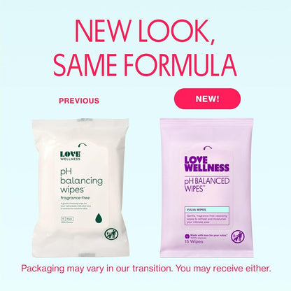 Love Wellness pH-Balance-Feuchttücher für Frauen | Duftfrei | Vulva-Reiniger für ausgeglichenen pH-Wert, Intimgesundheit & Hygiene | Nicht reizend mit Aloe Vera für empfindliche Haut | Reisegröße | 3er-Pack