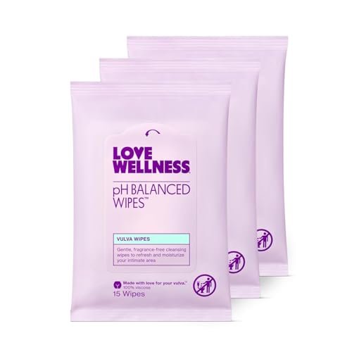 Love Wellness pH-Balance-Feuchttücher für Frauen | Duftfrei | Vulva-Reiniger für ausgeglichenen pH-Wert, Intimgesundheit & Hygiene | Nicht reizend mit Aloe Vera für empfindliche Haut | Reisegröße | 3er-Pack