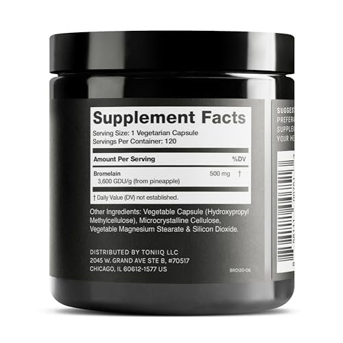 Toniiq Bromelain 500 mg – Hochkonzentriert, 3600 GDU/g, 120 vegane Kapseln