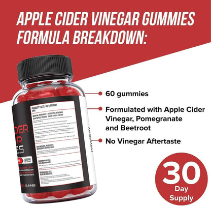 ORPHIC NUTRITION Apfelessig Gummibärchen 1000mg - Ungefilterter ACV mit Vitamin B12, Rote Bete & Granatapfel (60 Stück)