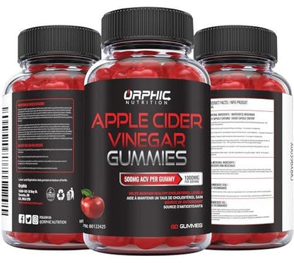 ORPHIC NUTRITION Apfelessig Gummibärchen 1000mg - Ungefilterter ACV mit Vitamin B12, Rote Bete & Granatapfel (60 Stück)