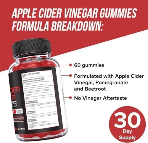 ORPHIC NUTRITION Apfelessig Gummibärchen 1000mg - Ungefilterter ACV mit Vitamin B12, Rote Bete & Granatapfel (60 Stück)