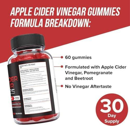 ORPHIC NUTRITION Apfelessig Gummibärchen 1000mg - Ungefilterter ACV mit Vitamin B12, Rote Bete & Granatapfel (60 Stück)