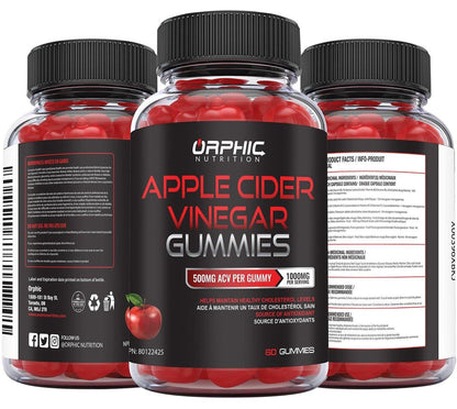 ORPHIC NUTRITION Apfelessig Gummibärchen 1000mg - Ungefilterter ACV mit Vitamin B12, Rote Bete & Granatapfel (60 Stück)