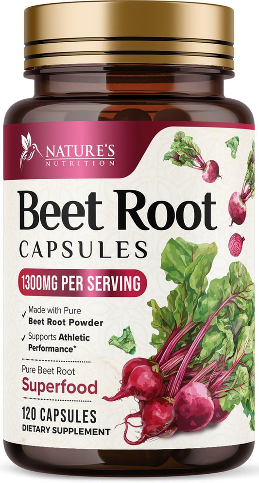 Bio Rote Bete Pulver – 1300 mg pro Portion – Extra starke Bio-Rote-Bete-Ergänzung – Unterstützt Stickstoffmonoxid-Produktion, Herzgesundheit & natürliche Energie – Hergestellt in USA – 120 vegane Kapseln