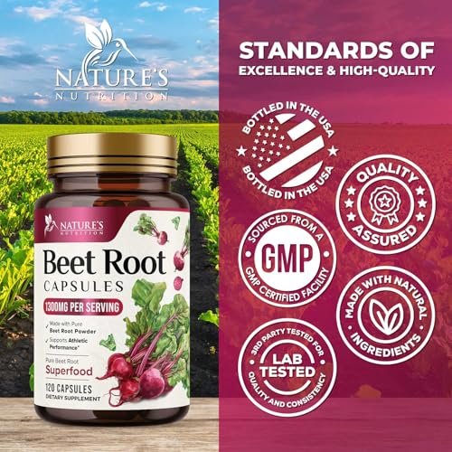 Bio Rote Bete Pulver – 1300 mg pro Portion – Extra starke Bio-Rote-Bete-Ergänzung – Unterstützt Stickstoffmonoxid-Produktion, Herzgesundheit & natürliche Energie – Hergestellt in USA – 120 vegane Kapseln