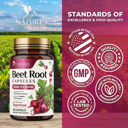 Bio Rote Bete Pulver – 1300 mg pro Portion – Extra starke Bio-Rote-Bete-Ergänzung – Unterstützt Stickstoffmonoxid-Produktion, Herzgesundheit & natürliche Energie – Hergestellt in USA – 120 vegane Kapseln