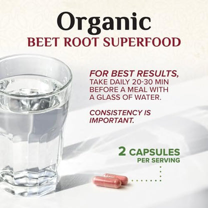 Bio Rote Bete Pulver – 1300 mg pro Portion – Extra starke Bio-Rote-Bete-Ergänzung – Unterstützt Stickstoffmonoxid-Produktion, Herzgesundheit & natürliche Energie – Hergestellt in USA – 120 vegane Kapseln