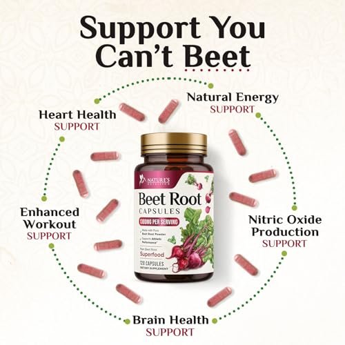 Bio Rote Bete Pulver – 1300 mg pro Portion – Extra starke Bio-Rote-Bete-Ergänzung – Unterstützt Stickstoffmonoxid-Produktion, Herzgesundheit & natürliche Energie – Hergestellt in USA – 120 vegane Kapseln
