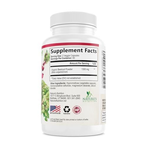 Bio Rote Bete Pulver – 1300 mg pro Portion – Extra starke Bio-Rote-Bete-Ergänzung – Unterstützt Stickstoffmonoxid-Produktion, Herzgesundheit & natürliche Energie – Hergestellt in USA – 120 vegane Kapseln