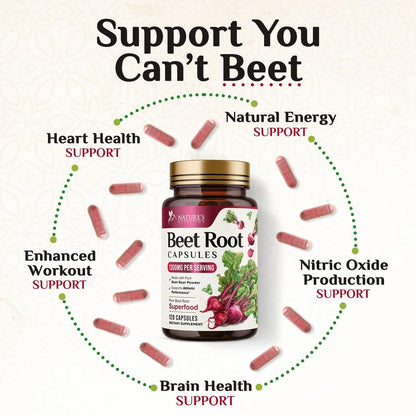 Bio Rote Bete Pulver – 1300 mg pro Portion – Extra starke Bio-Rote-Bete-Ergänzung – Unterstützt Stickstoffmonoxid-Produktion, Herzgesundheit & natürliche Energie – Hergestellt in USA – 120 vegane Kapseln