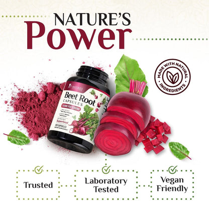 Bio Rote Bete Pulver – 1300 mg pro Portion – Extra starke Bio-Rote-Bete-Ergänzung – Unterstützt Stickstoffmonoxid-Produktion, Herzgesundheit & natürliche Energie – Hergestellt in USA – 120 vegane Kapseln