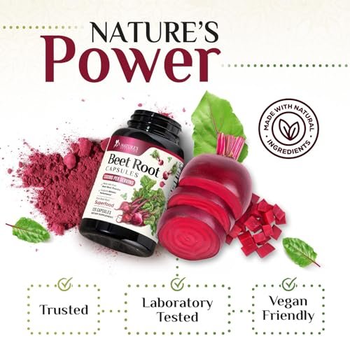 Bio Rote Bete Pulver – 1300 mg pro Portion – Extra starke Bio-Rote-Bete-Ergänzung – Unterstützt Stickstoffmonoxid-Produktion, Herzgesundheit & natürliche Energie – Hergestellt in USA – 120 vegane Kapseln