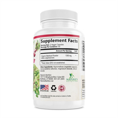 Bio Rote Bete Pulver – 1300 mg pro Portion – Extra starke Bio-Rote-Bete-Ergänzung – Unterstützt Stickstoffmonoxid-Produktion, Herzgesundheit & natürliche Energie – Hergestellt in USA – 120 vegane Kapseln