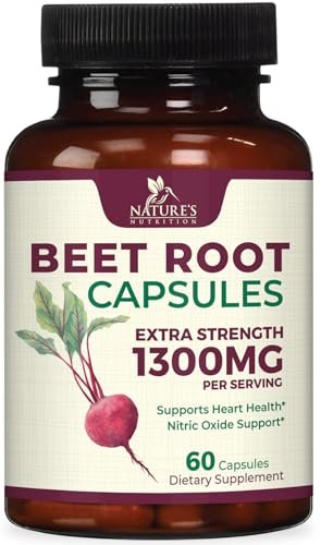 Rote Bete Kapseln - 1300 mg pro Portion - Extra starkes Bio-Rote-Bete-Pulver - Unterstützt Stickoxidproduktion, Herzgesundheit & natürliche Energie - Hergestellt in den USA - 60 vegane Kapseln