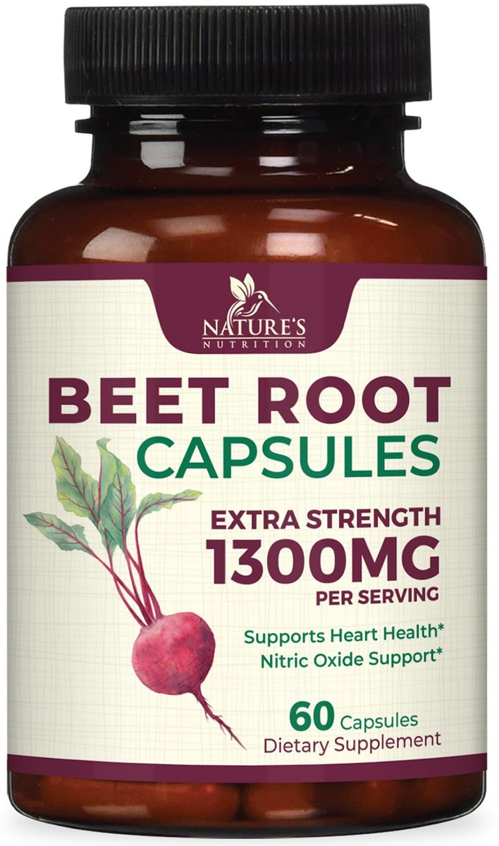 Rote Bete Kapseln - 1300 mg pro Portion - Extra starkes Bio-Rote-Bete-Pulver - Unterstützt Stickoxidproduktion, Herzgesundheit & natürliche Energie - Hergestellt in den USA - 60 vegane Kapseln