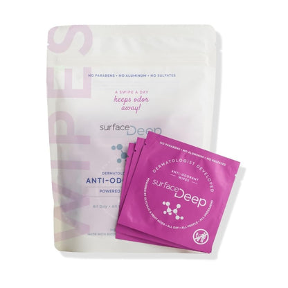 Surface Deep Deodorant-Tücher – Dermatologisch entwickelt & patentiert, Anti-Odorant-Körpertücher, natürliche Formel, reisefreundlich, perfekt für Frauen/Männer, einzeln verpackt, 30er-Pack
