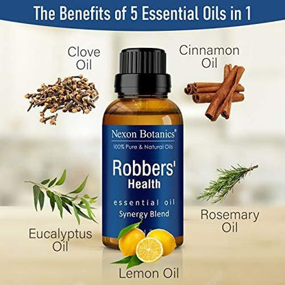 Robbers' Health Essential Oil Blend 30 ml – Immunstärkendes Räuberöl – Natürlicher Schutzschild gegen Verunreinigungen – Nexon Botanics
