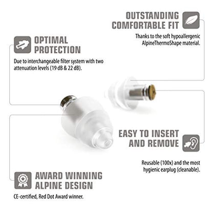 Alpine MusicSafe – Hochwertige Gehörschutz-Ohrstöpsel für Musiker – 2 austauschbare Filter-Sets: 19 & 22 dB – Professioneller Gehörschutz – Transparent
