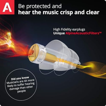 Alpine MusicSafe – Hochwertige Gehörschutz-Ohrstöpsel für Musiker – 2 austauschbare Filter-Sets: 19 & 22 dB – Professioneller Gehörschutz – Transparent