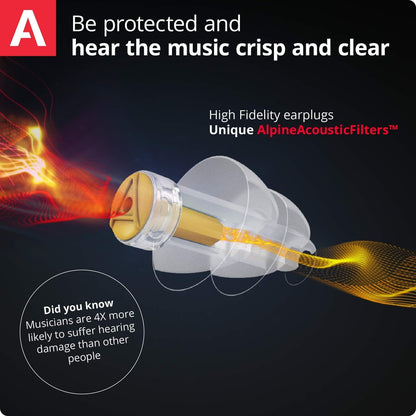 Alpine MusicSafe – Hochwertige Gehörschutz-Ohrstöpsel für Musiker – 2 austauschbare Filter-Sets: 19 & 22 dB – Professioneller Gehörschutz – Transparent