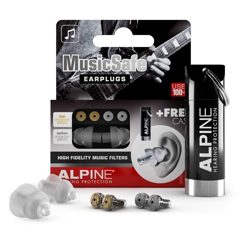 Alpine MusicSafe – Hochwertige Gehörschutz-Ohrstöpsel für Musiker – 2 austauschbare Filter-Sets: 19 & 22 dB – Professioneller Gehörschutz – Transparent