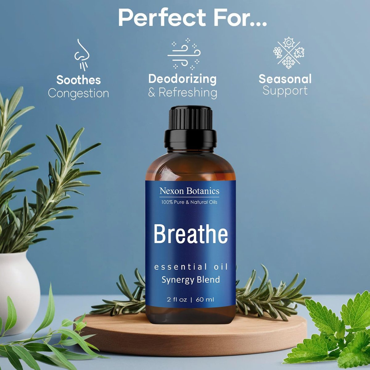 Nexon Botanics Atemöl-Mischung 60 ml – Befreite Atemwege mit Menthol-Ölen für Diffuser, Luftbefeuchter und Aromatherapie