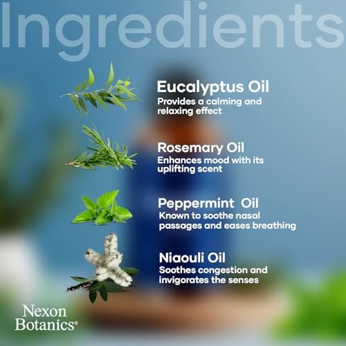 Nexon Botanics Atemöl-Mischung 60 ml – Befreite Atemwege mit Menthol-Ölen für Diffuser, Luftbefeuchter und Aromatherapie