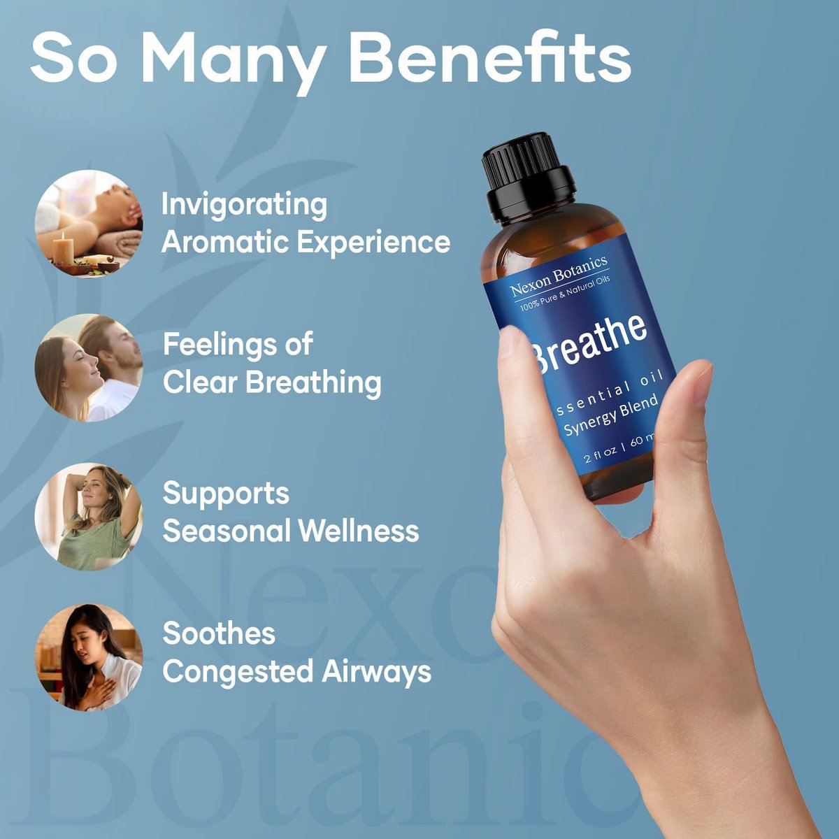 Nexon Botanics Atemöl-Mischung 60 ml – Befreite Atemwege mit Menthol-Ölen für Diffuser, Luftbefeuchter und Aromatherapie