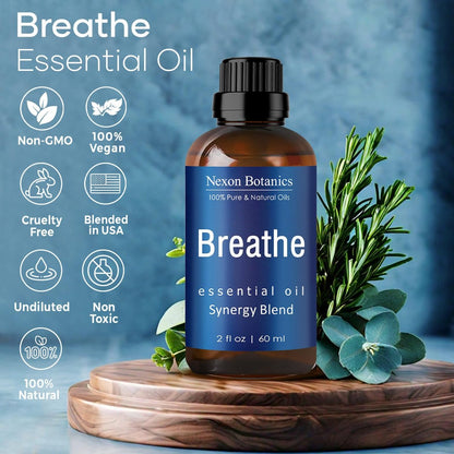 Nexon Botanics Atemöl-Mischung 60 ml – Befreite Atemwege mit Menthol-Ölen für Diffuser, Luftbefeuchter und Aromatherapie