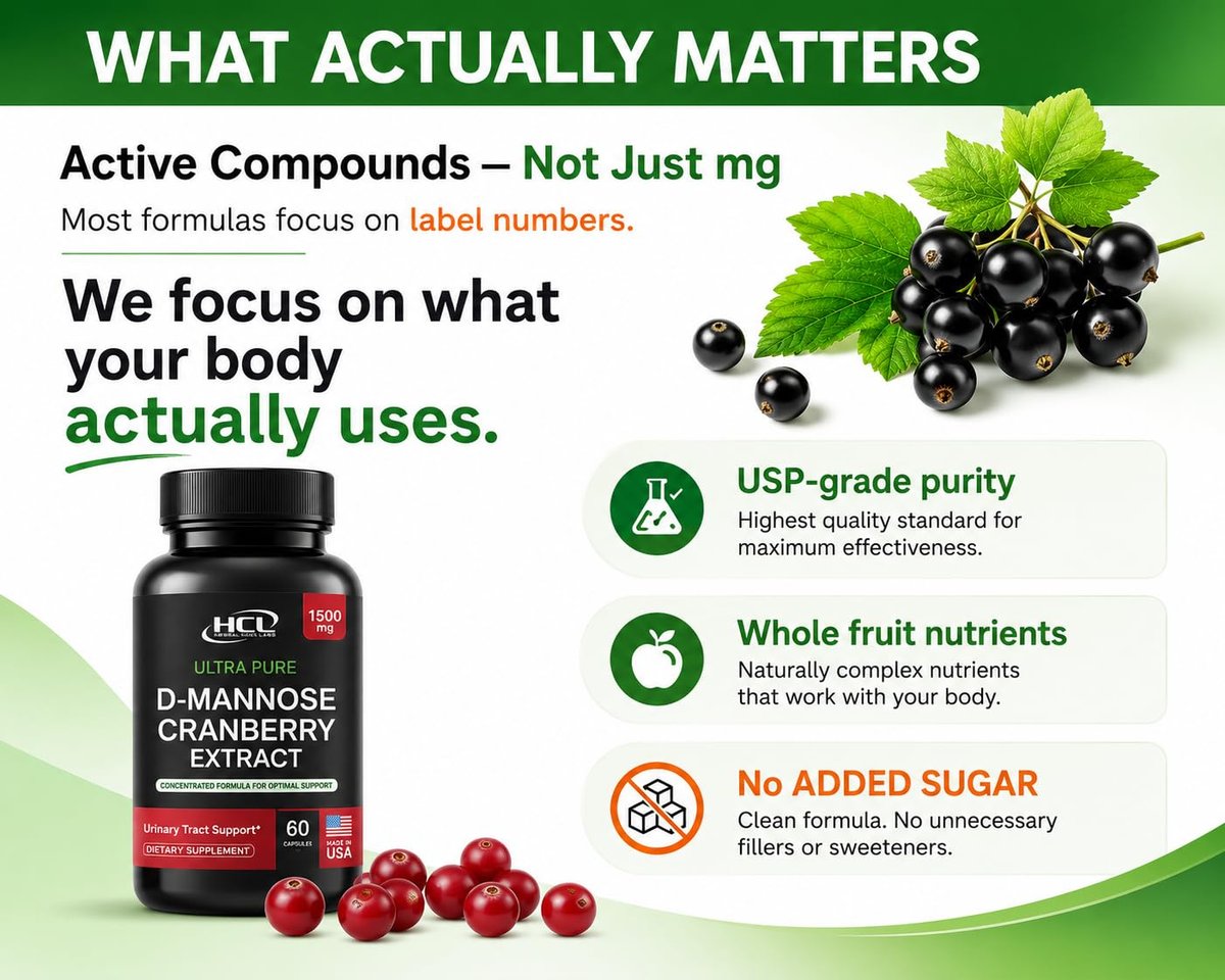 HCL HERBAL CODE LABS D-Mannose mit Cranberry Extrakt Kapseln 1500mg – Hochdosiertes USP D-Mannose Präparat mit ganzen Cranberry-Früchten – Unterstützung der Harnwege – Non-GMO 60 Kapseln