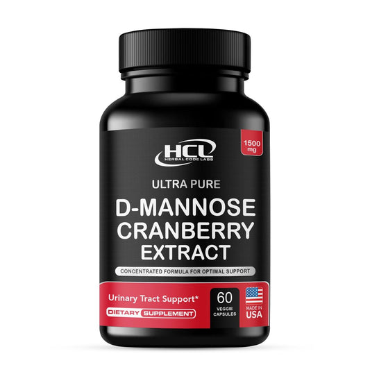 HCL HERBAL CODE LABS D-Mannose mit Cranberry Extrakt Kapseln 1500mg – Hochdosiertes USP D-Mannose Präparat mit ganzen Cranberry-Früchten – Unterstützung der Harnwege – Non-GMO 60 Kapseln