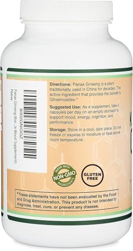 Koreanische Ginseng Kapseln (Panax Ginseng Extrakt, 10 % Ginsenoside) - 240 vegane Kapseln, 4 Monate Vorrat, 1.000 mg pro Portion für Stimmung, kognitive Funktion und Energie