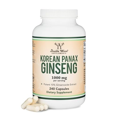 Koreanische Ginseng Kapseln (Panax Ginseng Extrakt, 10 % Ginsenoside) - 240 vegane Kapseln, 4 Monate Vorrat, 1.000 mg pro Portion für Stimmung, kognitive Funktion und Energie