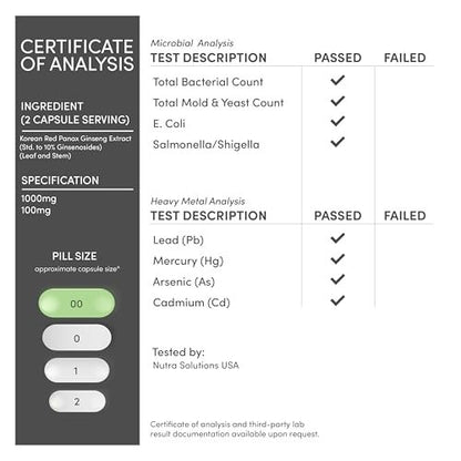 Koreanische Ginseng Kapseln (Panax Ginseng Extrakt, 10 % Ginsenoside) - 240 vegane Kapseln, 4 Monate Vorrat, 1.000 mg pro Portion für Stimmung, kognitive Funktion und Energie