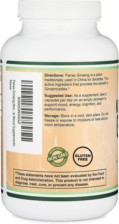 Koreanische Ginseng Kapseln (Panax Ginseng Extrakt, 10 % Ginsenoside) - 240 vegane Kapseln, 4 Monate Vorrat, 1.000 mg pro Portion für Stimmung, kognitive Funktion und Energie