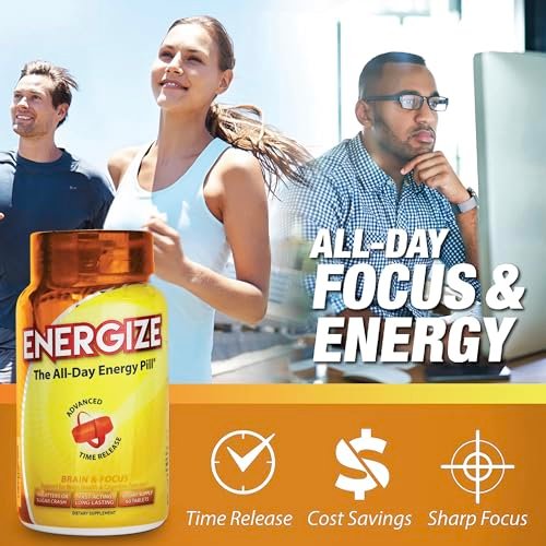 iSatori Energize Brain & Focus Koffeintabletten – Schnell wirkende Energie für den ganzen Tag, Gehirn-Booster, Konzentrations- und Energieergänzung, Zeitfreisetzungskoffein ohne Nervosität oder Energieabfall (60 Tabletten)