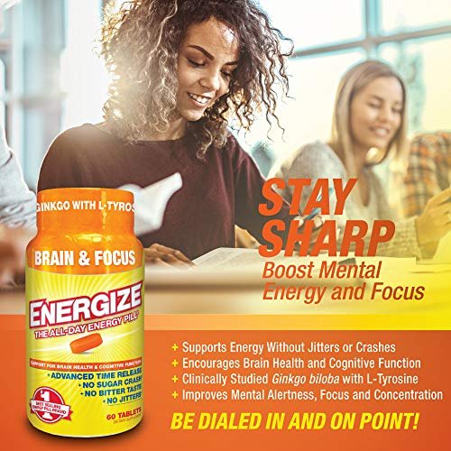 iSatori Energize Brain & Focus Koffeintabletten – Schnell wirkende Energie für den ganzen Tag, Gehirn-Booster, Konzentrations- und Energieergänzung, Zeitfreisetzungskoffein ohne Nervosität oder Energieabfall (60 Tabletten)