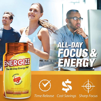 iSatori Energize Brain & Focus Koffeintabletten – Schnell wirkende Energie für den ganzen Tag, Gehirn-Booster, Konzentrations- und Energieergänzung, Zeitfreisetzungskoffein ohne Nervosität oder Energieabfall (60 Tabletten)