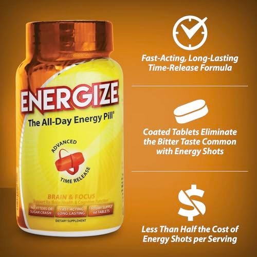 iSatori Energize Brain & Focus Koffeintabletten – Schnell wirkende Energie für den ganzen Tag, Gehirn-Booster, Konzentrations- und Energieergänzung, Zeitfreisetzungskoffein ohne Nervosität oder Energieabfall (60 Tabletten)
