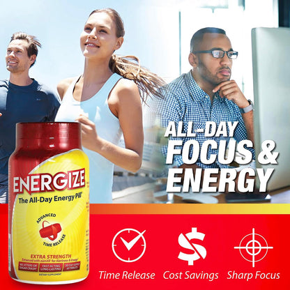 iSatori Energize Extra Stark Koffeintabletten für Männer & Frauen | Schnell wirkende, langanhaltende Energie | Verbesserte Klarheit und Konzentration | Kein Zittern, kein Crash | 60 Tabletten