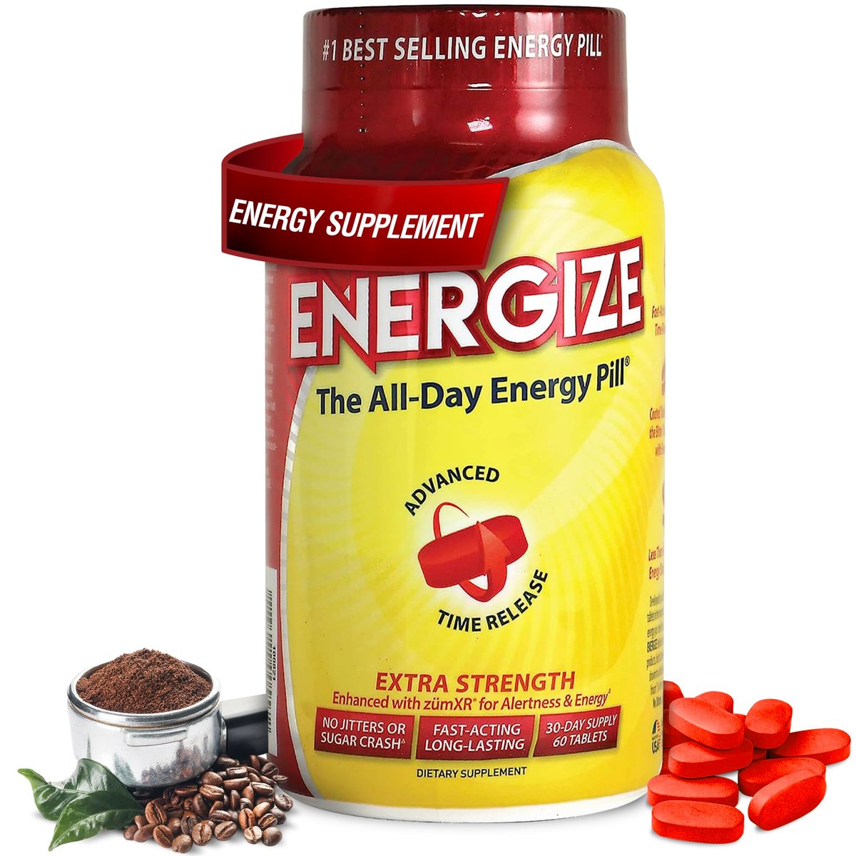 iSatori Energize Extra Stark Koffeintabletten für Männer & Frauen | Schnell wirkende, langanhaltende Energie | Verbesserte Klarheit und Konzentration | Kein Zittern, kein Crash | 60 Tabletten