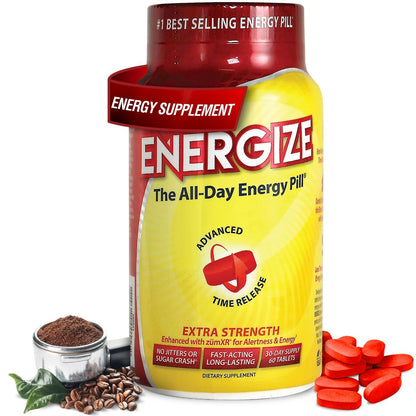 iSatori Energize Extra Stark Koffeintabletten für Männer & Frauen | Schnell wirkende, langanhaltende Energie | Verbesserte Klarheit und Konzentration | Kein Zittern, kein Crash | 60 Tabletten
