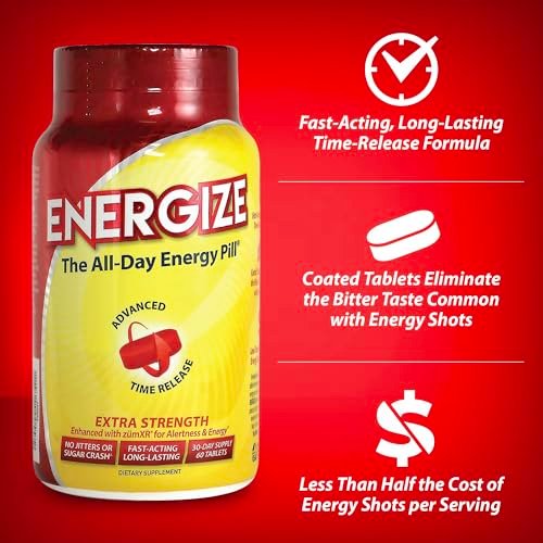 iSatori Energize Extra Stark Koffeintabletten für Männer & Frauen | Schnell wirkende, langanhaltende Energie | Verbesserte Klarheit und Konzentration | Kein Zittern, kein Crash | 60 Tabletten