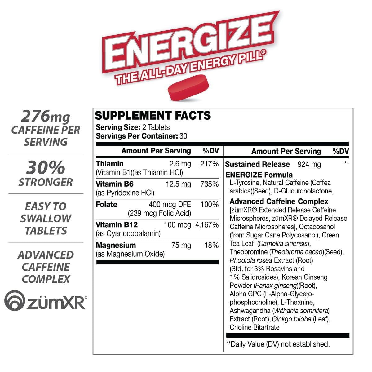 iSatori Energize Extra Stark Koffeintabletten für Männer & Frauen | Schnell wirkende, langanhaltende Energie | Verbesserte Klarheit und Konzentration | Kein Zittern, kein Crash | 60 Tabletten