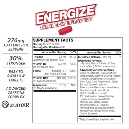 iSatori Energize Extra Stark Koffeintabletten für Männer & Frauen | Schnell wirkende, langanhaltende Energie | Verbesserte Klarheit und Konzentration | Kein Zittern, kein Crash | 60 Tabletten